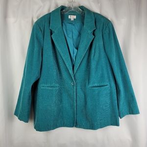 Denim & Co D&Co Teal Turquoise Blue Corduroy Womens Blazer Jacket Plus Size 2X